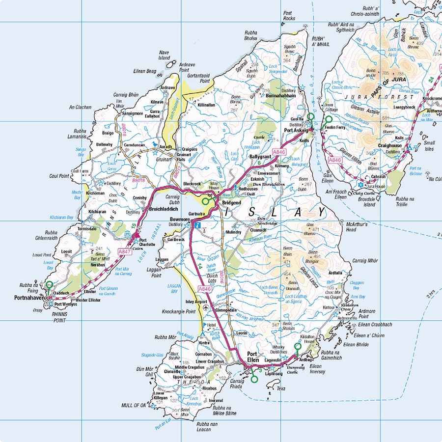 Map of Islay Coaster sold in packs of 10 - Island Blue