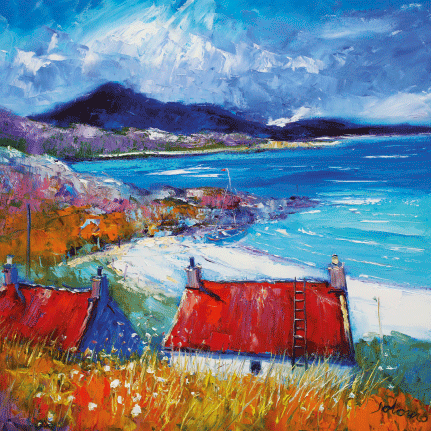 JOLOMO Postcard Red Roofs Quiet Cove Isle of Harris pack of 25