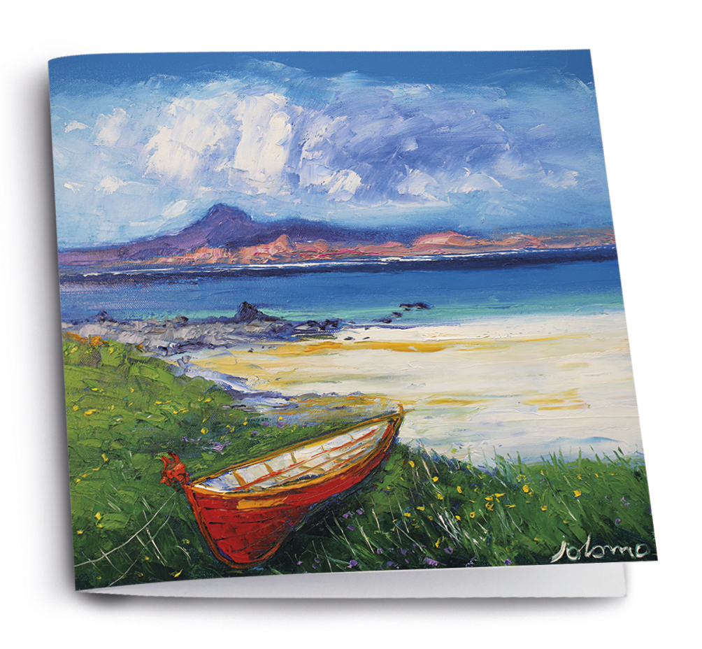 Island Blue JOLOMO Greeting Card Summer Rain The Red Boat Isle of Iona